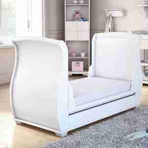 Bel Sleigh Drop Side Cot Bed – White