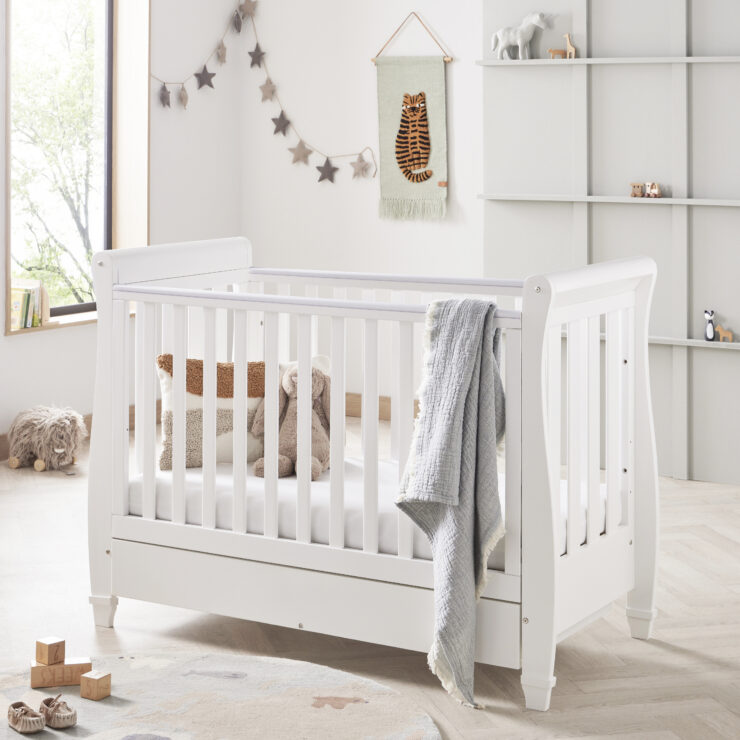 Eva Sleigh Cot Bed Drop Side WHITE-1