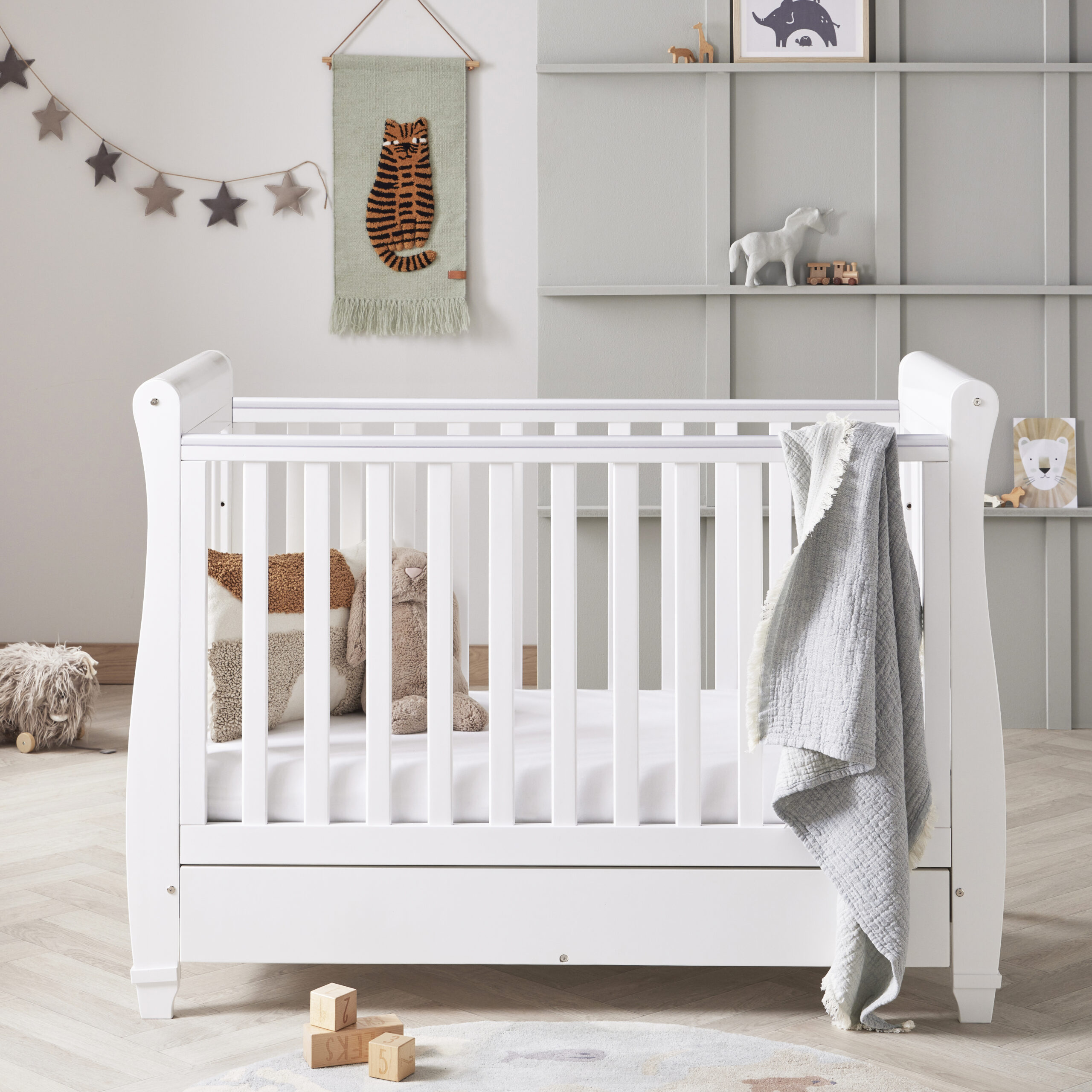 Eva Sleigh Cot Bed Drop Side WHITE-2