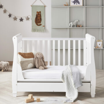 Eva Sleigh Cot Bed Drop Side WHITE-3