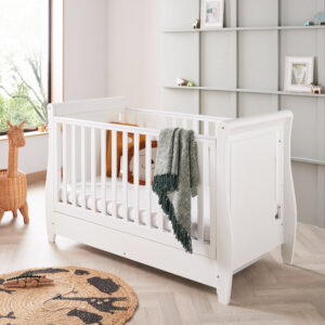 Stella Sleigh Cot Bed Drop Side WHITE-1
