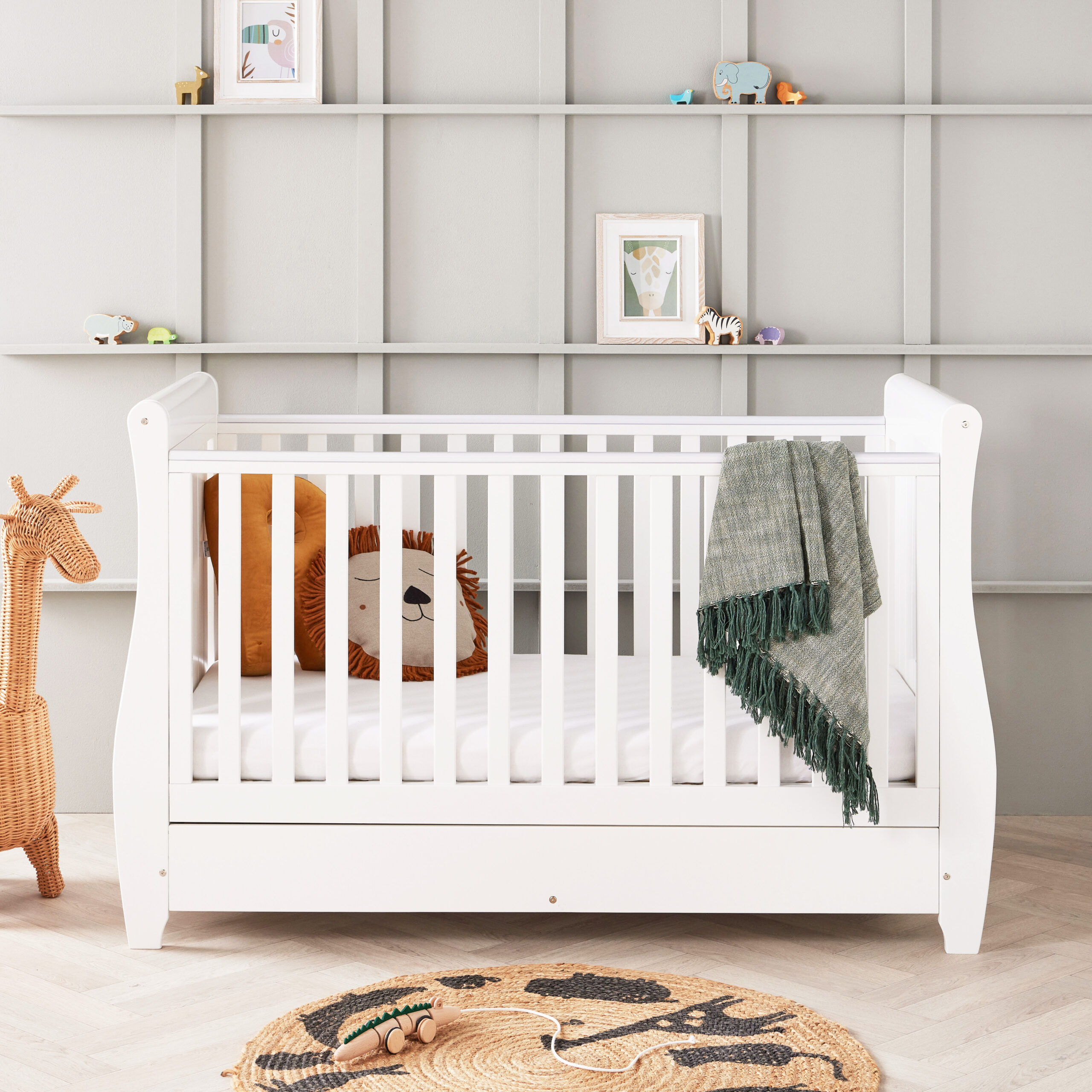Stella Sleigh Cot Bed Drop Side WHITE-2