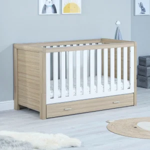 Luno Cot Bed With Drawer – Oak White