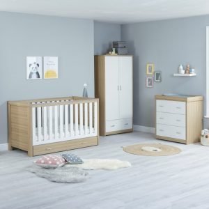 Luno 3 Piece Nursery Room Set with Drawer – Oak White