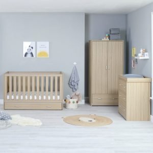 Veni 3 Piece Nursery Room Set with Drawer – Oak