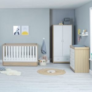 Veni 3 Piece Nursery Room Sets with Drawer – Oak White
