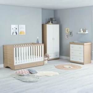 Veni 3 Piece Nursery Room Sets with Drawer – Oak White
