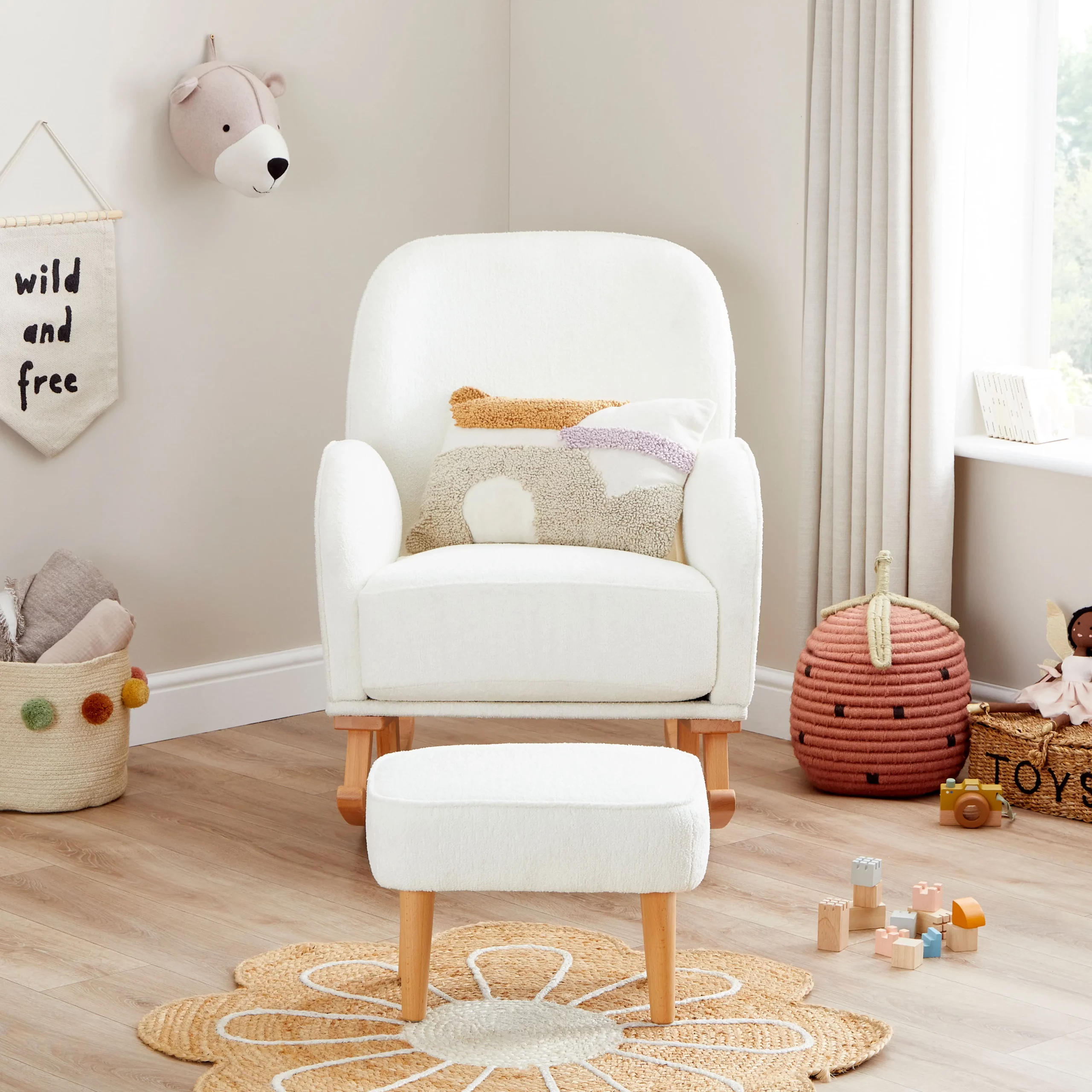 Freya Nursing Chair with Stool Off White Boucle